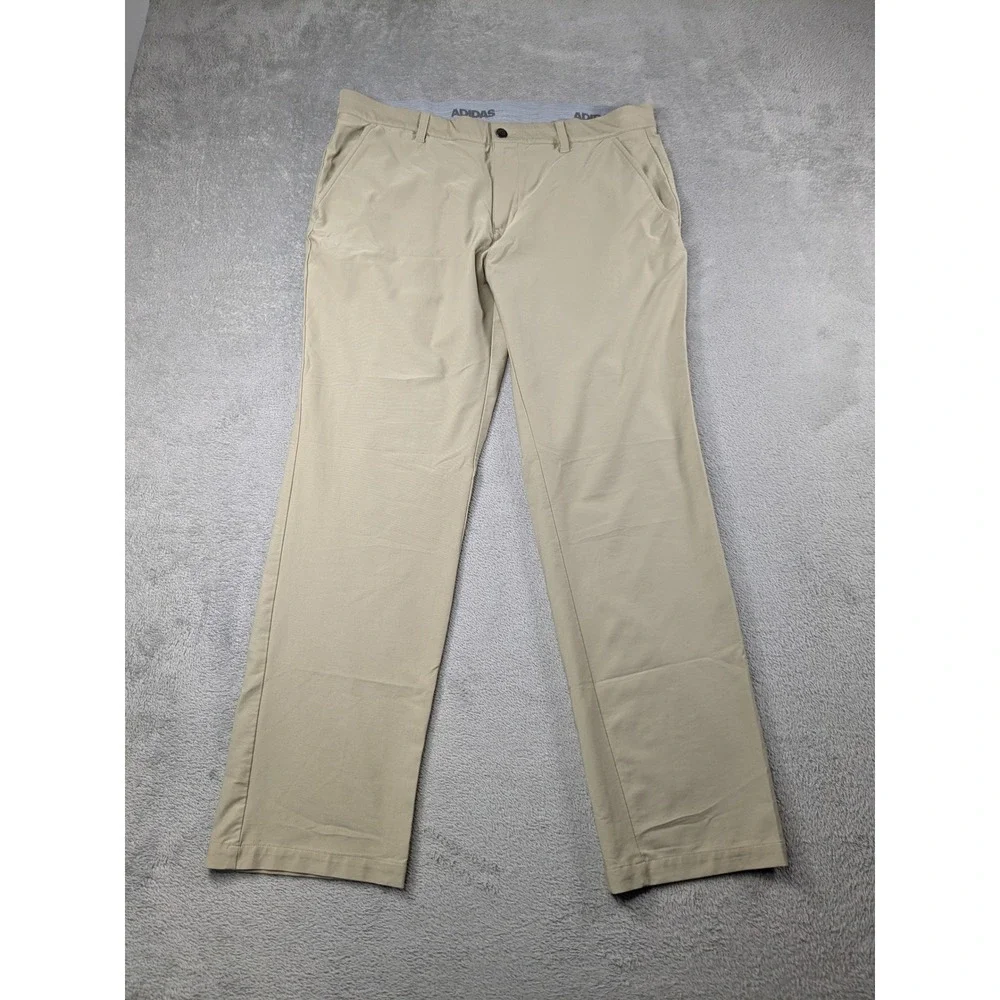 Adidas Mens Golf Pants Tan Khaki Performance Trousers 37x28 Athletic Chino